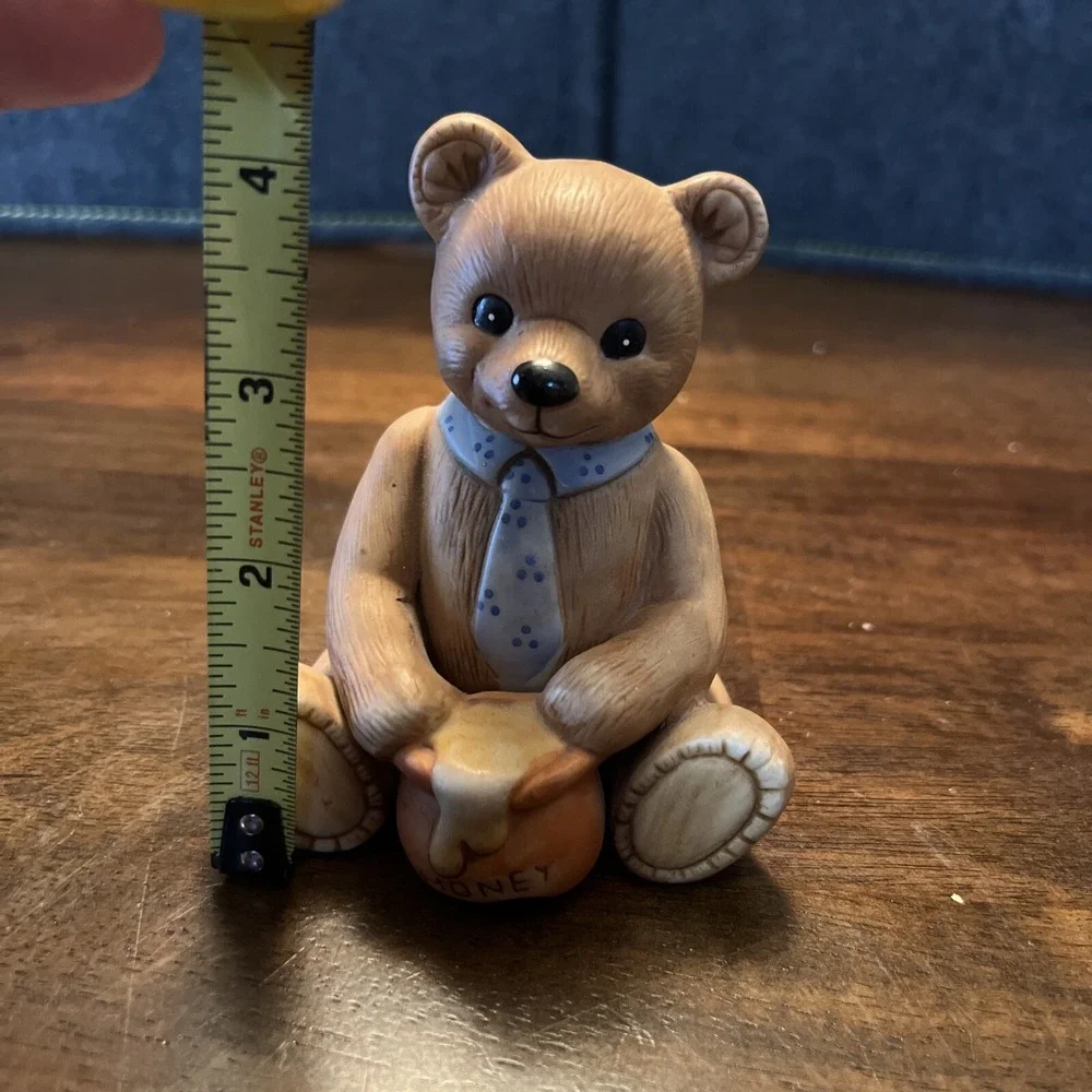 HOMCO Teddy Bear with Honey Pot 1980s Necktie Happy #1405 Porcelain 4